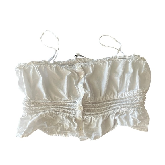 Madewell Smocked Button-Front Top in Poplin - Eyelet White - Picture 3 of 11